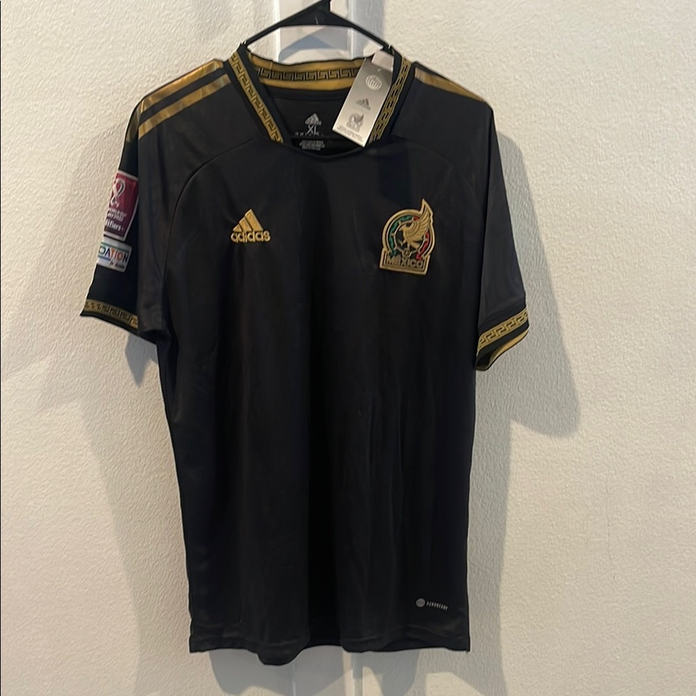 Mexico Adidas Black and Gold Men's Shirt